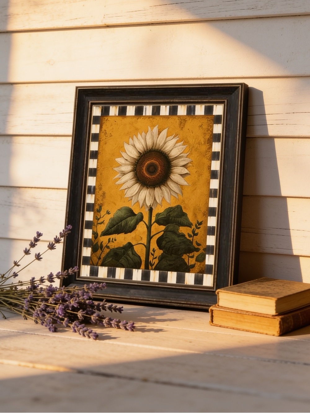 Framed Courtly Check Sunflower Art